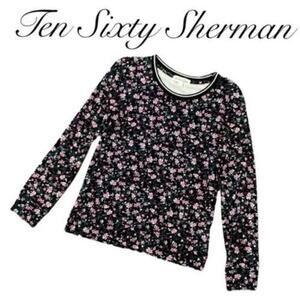 Ten Sixty Sherman Girls Crew Neck Long Sleeve‎ Top In Black Pink Floral Large